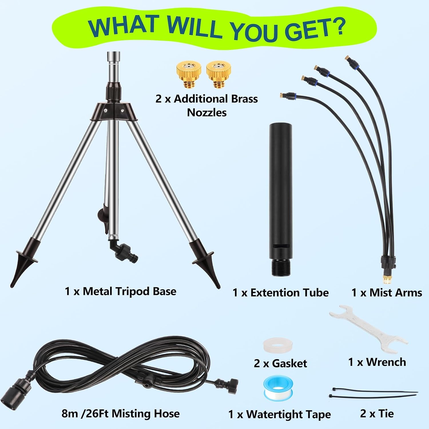 Standing Misters for Outside Patio, 4.1FT Adjustable Height Stand Misting System with four Flexible Spray Tube & Tripod Base, Portable Standing Water Cooling Mister for Outdoor, Camping, Pool