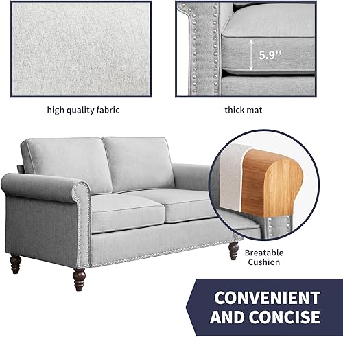 Miniatura 3 de Juego de 3 piezas de sofá y sofá biplaza para sala de estar, sofá seccional y muebles de silla con marco de madera y formas de calabaza, patas de