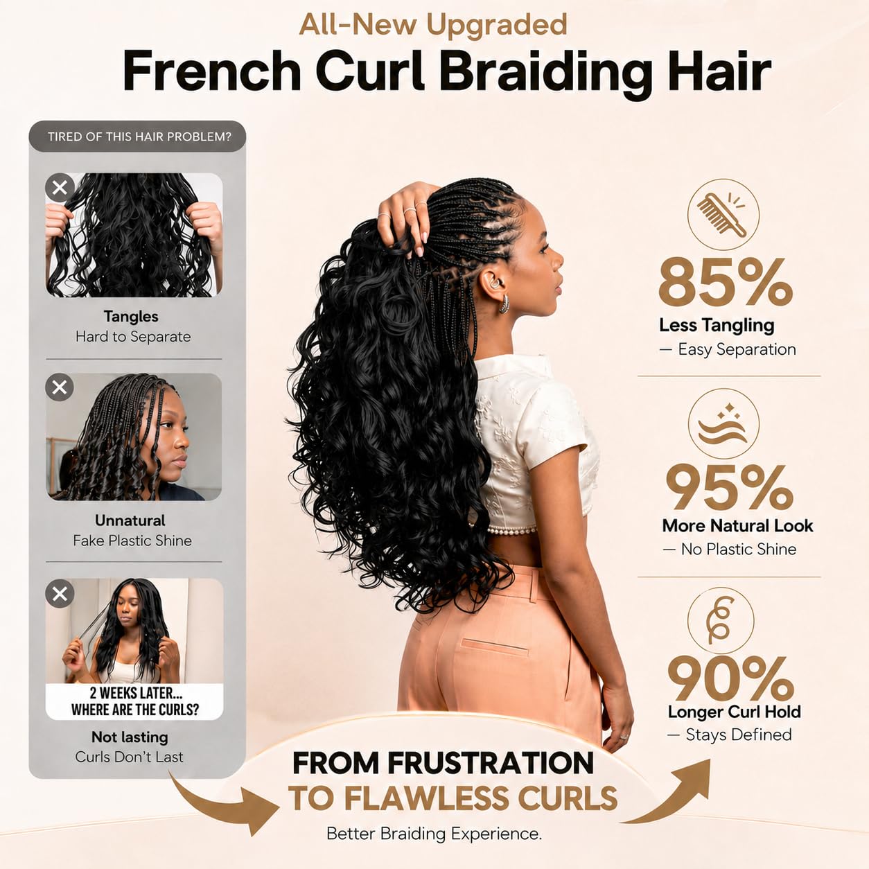 K-ThermSilk Fiber French Curl Braiding Hair 24 Inch 100g/Pack 6 Packs Ginger Red Pre Stretched Bouncy French Curl Crochet Braids Loose Wavy Synthetic Hair Extensions for Women (24 Inch,350#)