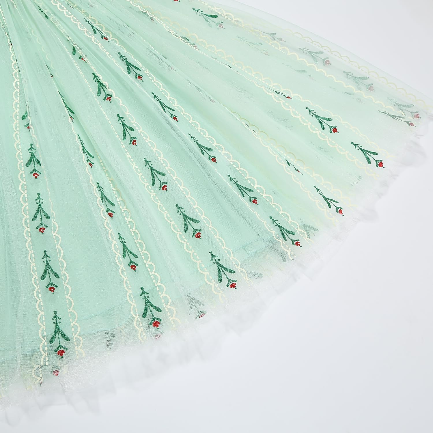 Princess Costume Snow Party Set, Green Halloween Dress Puff Sleeves, Tiara Wand Gloves Braid Bag Bowknot Girl Kid - Image 8