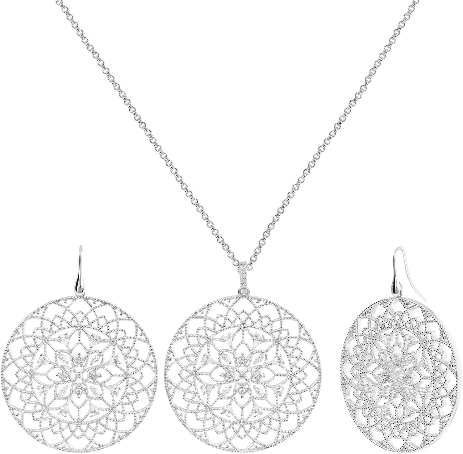Minimalist Jewelry Set for Women Gold Plated Round Hollow Flower Necklace Earrings Set Floral/Pearl Jewelry Gift
