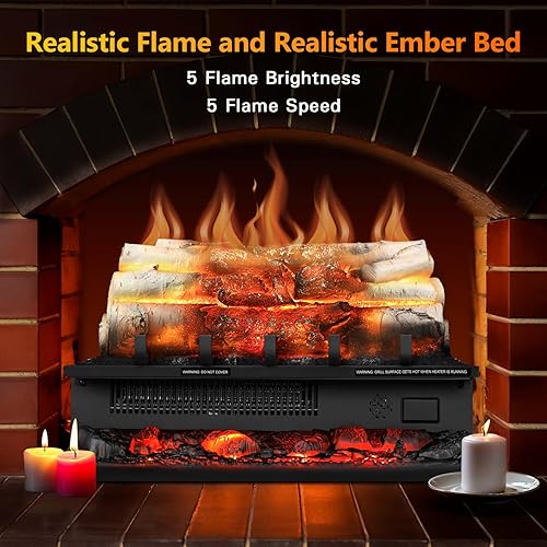 Miniatura 3 de R.W.FLAME Calentador eléctrico de leña para chimenea, insertos de chimenea de 20 pulgadas con sonido crujiente, brillo de 5 llamas, calentador de