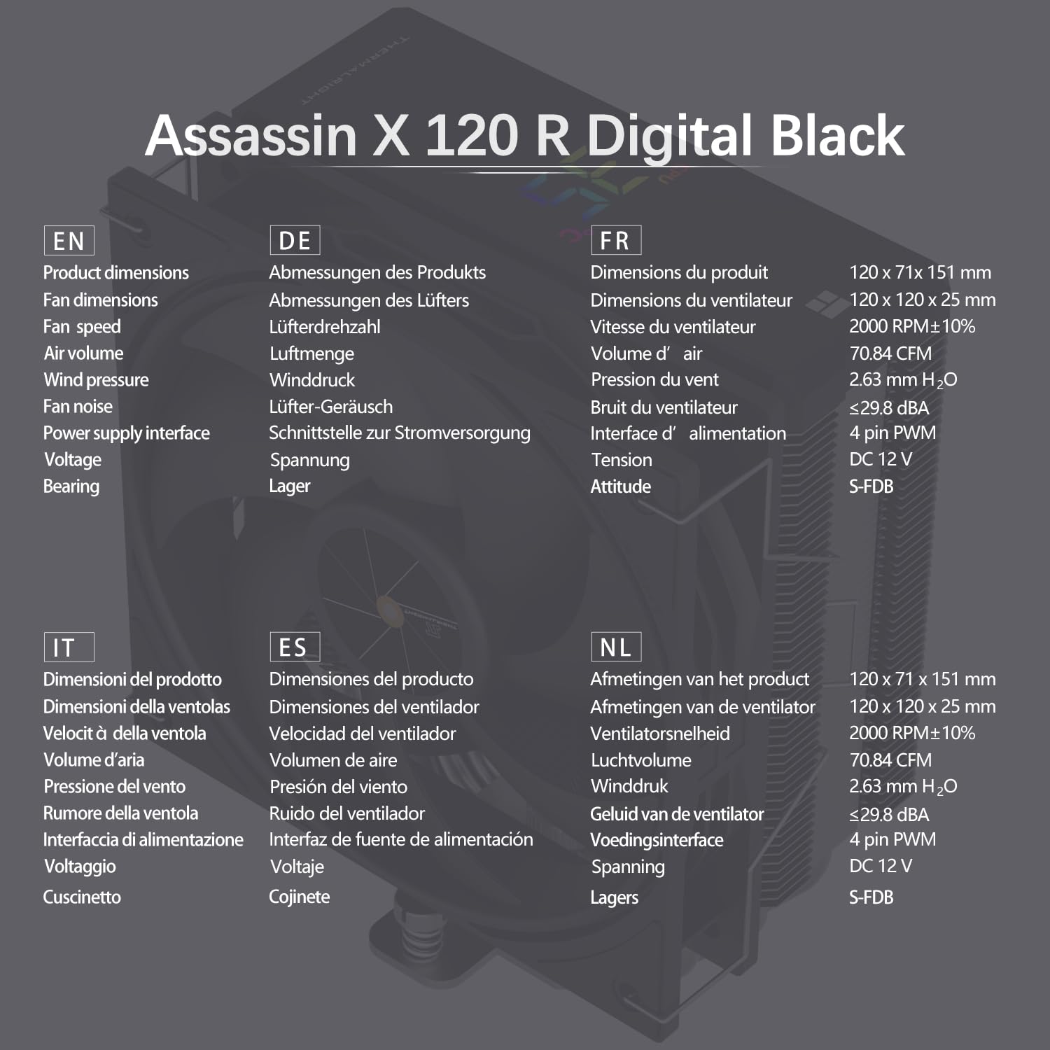 TR-Thermalright Assassin X 120 - Radiatore digitale per CPU nero, 4 x 6 mm, ventola PWM da 120 mm, 2000 RPM, per AM5/AM4, Intel lga1851/1700, colore: Nero