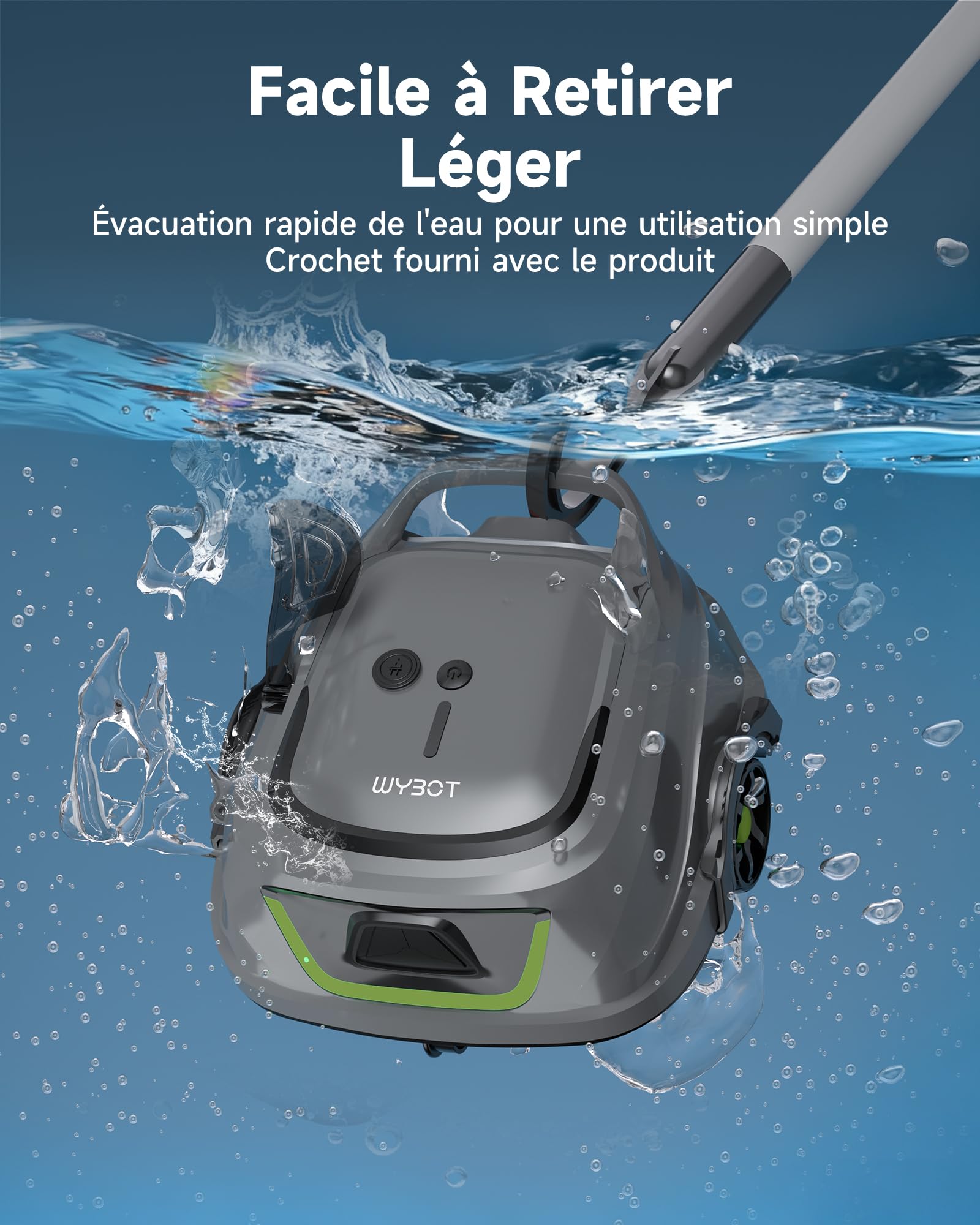 WYBOT A1/OS2010 Robot Piscine sans Fil pour Piscines Hors-Sol, Aspirateur Automatique, Robot Piscine 120 Min Autonomie, Double Filtration, LED, Charge 2.5h, 4 Modes,Vert Sauge