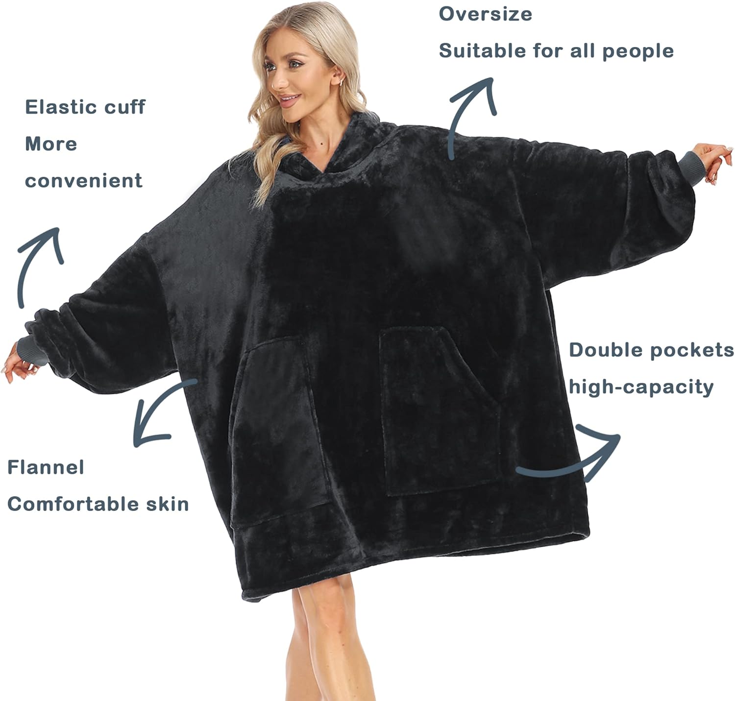 Kipswiza Blanket Hoodie - Wearable Blankets Oversized Cozy Flannel Sweatshirt Blanket as Gifts for Adult Women Men - Image 2