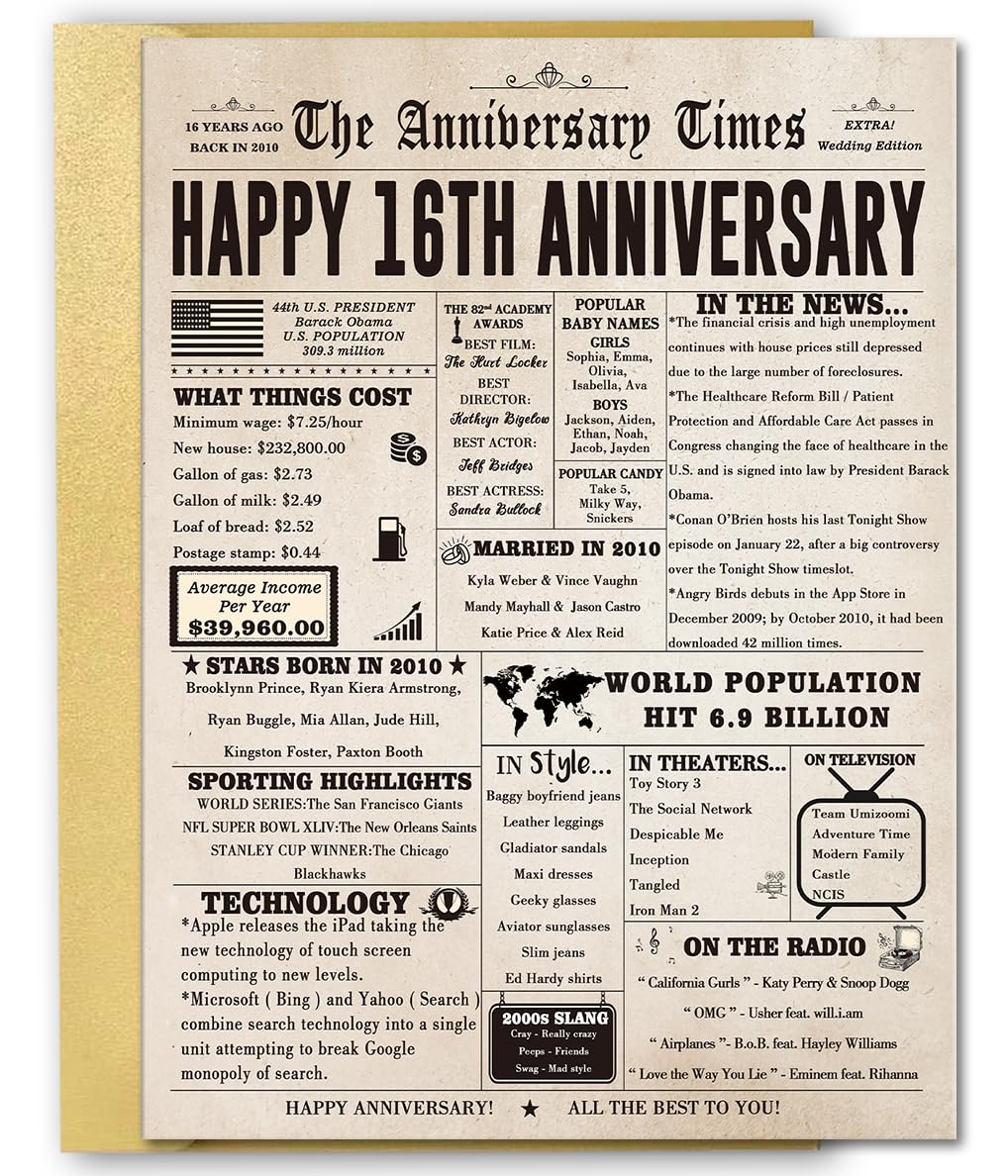 FANCYLUCKY Vintage 16th Anniversary Card for Women Men, Retro 16 Years g Anniversary Card Gift for Parents, Jumbo 16 Years Wedding Decoration for Wife Husband Couple