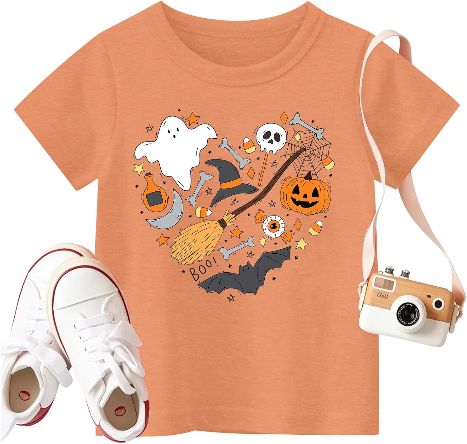 Ithalt Kids Halloween Shirt Boys Girls Pumpkin Graphic T Shirt Spooky Season T-Shirt Halloween Ghost Short Sleeve Tops 5-11y