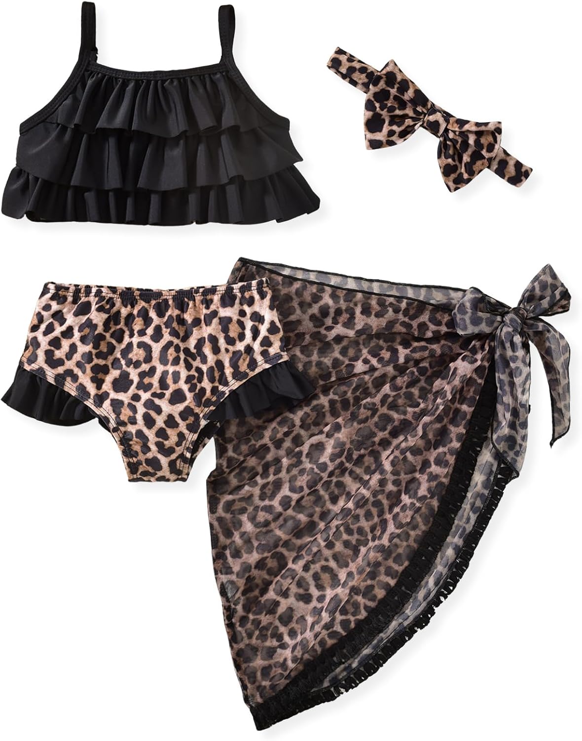 HINTINA Toddler Girl Swimsuit Tiered Ruffle Bathing Suit 2 Piece Bikini Set With Cover Up Skirt
