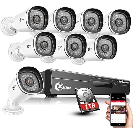 XVIM 8CH 1080P Home Security Camera System, Outdoor IP66 Waterproof CCTV Recorder 8pcs HD 1920TVL Upgrade Home Surveillance Cameras with Night Vision, Easy Remote Access 1TB Hard Drive Included