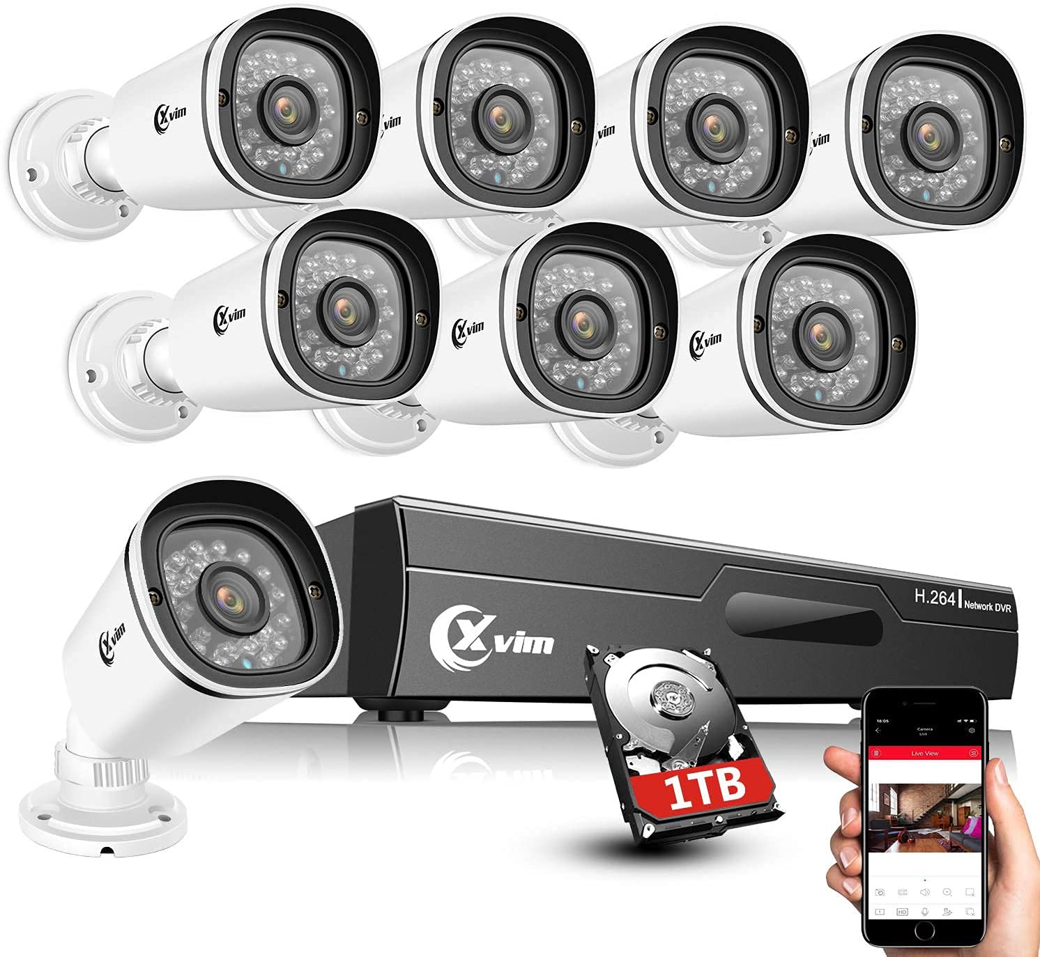 XVIM 8CH 1080P Home Security Camera System, Outdoor IP66 Waterproof CCTV Recorder 8pcs HD 1920TVL Upgrade Home Surveillanc...