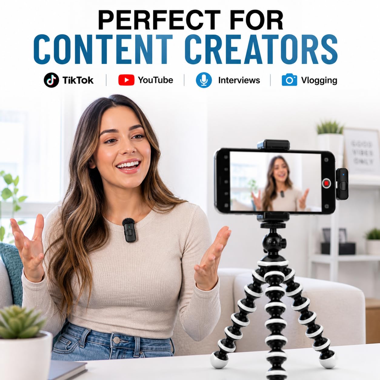Acuvar Treppiede flessibile Vlogging Kit per iPhone, Android e GOPRO con luce LED, supporto per telefono, microfono, telecomando Bluetooth, custodia rigida per live streaming, videochiamate, Vlogging,
