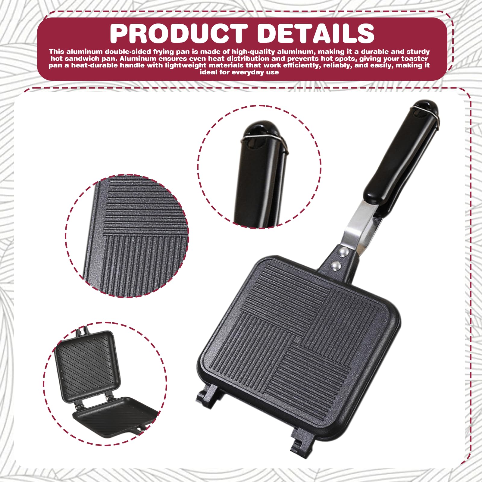 Aluminium Doppelseitige Bratpfanne: Hot Sandwich Maker Pan, Toastpfanne mit Hitzebeständigem Griff, Antihaftbeschichtung Sandwich Panini Maker für Haus, Küche Nicht für Induktionsherd Geeignet