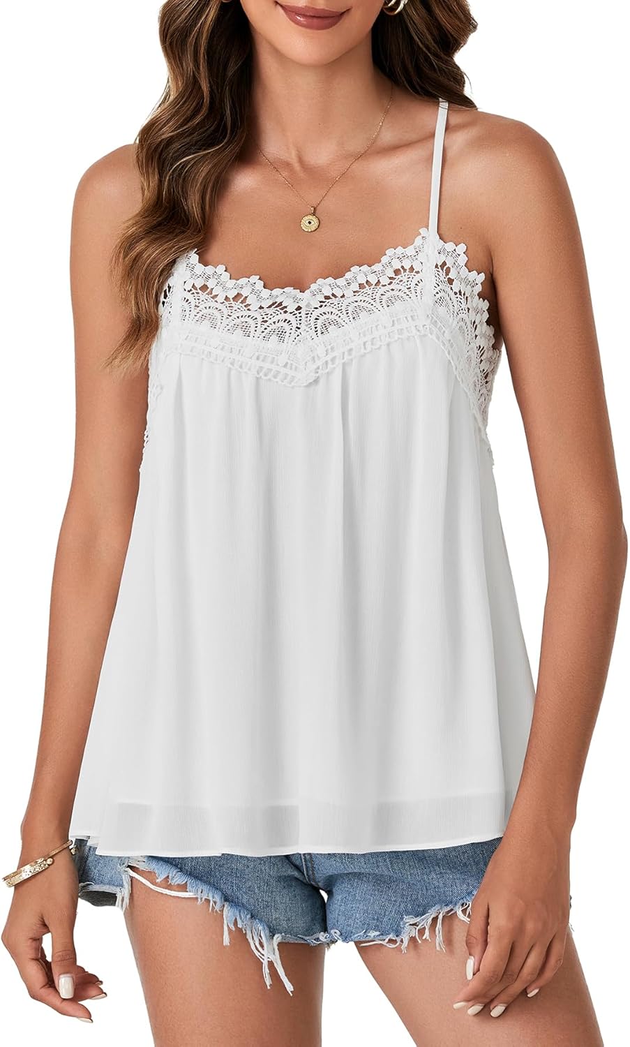 Vrtige Women's Summer Spaghetti Strap Sleeveless Lace Trim Loose Casual Flowy Cami Tank Top - Image 2