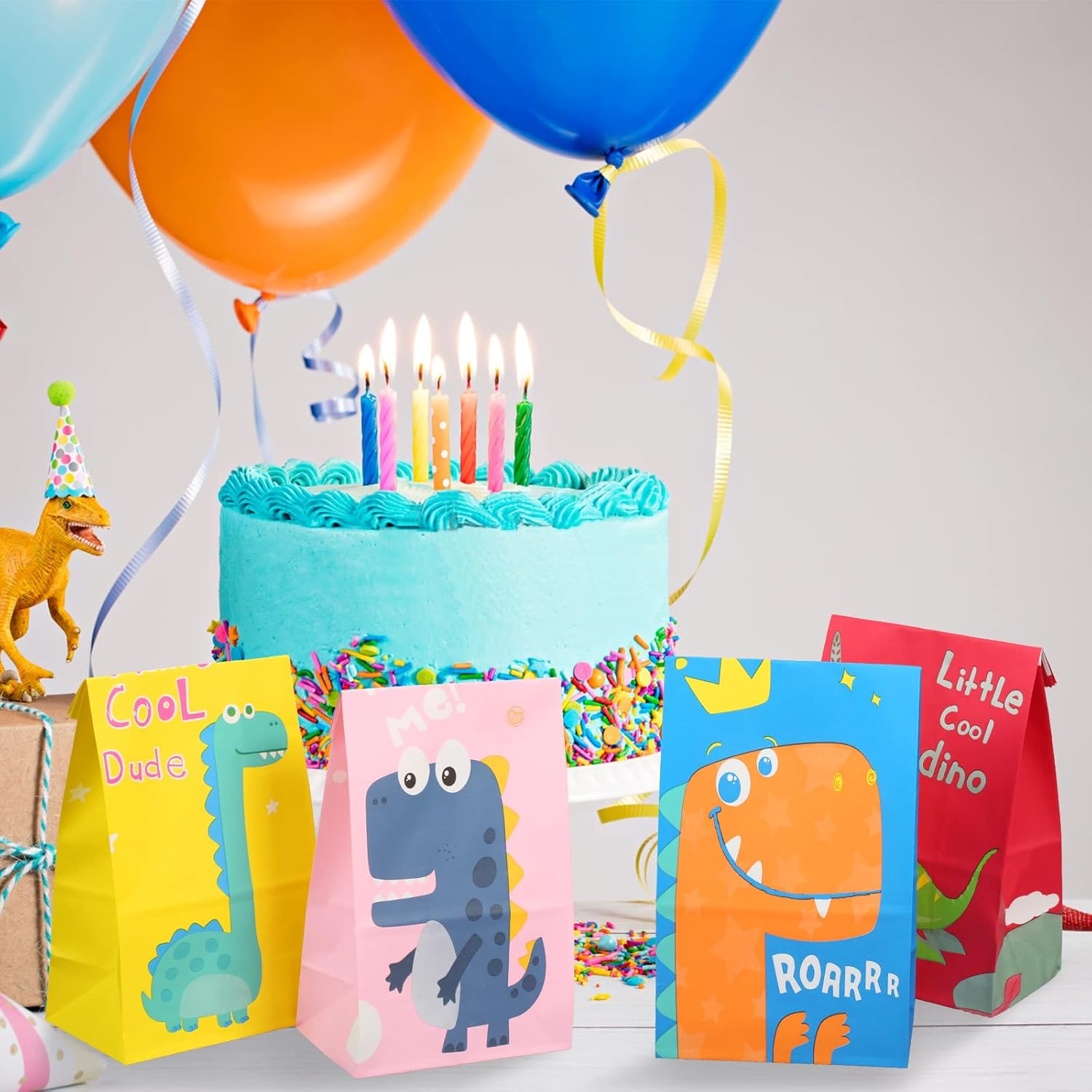 Bolsas De Papel De Dinosaurio Para Fiestas - Pack De 12 Bolsas + Pegatinas, Perfectas Para Dulces Y Regalos Temáticos