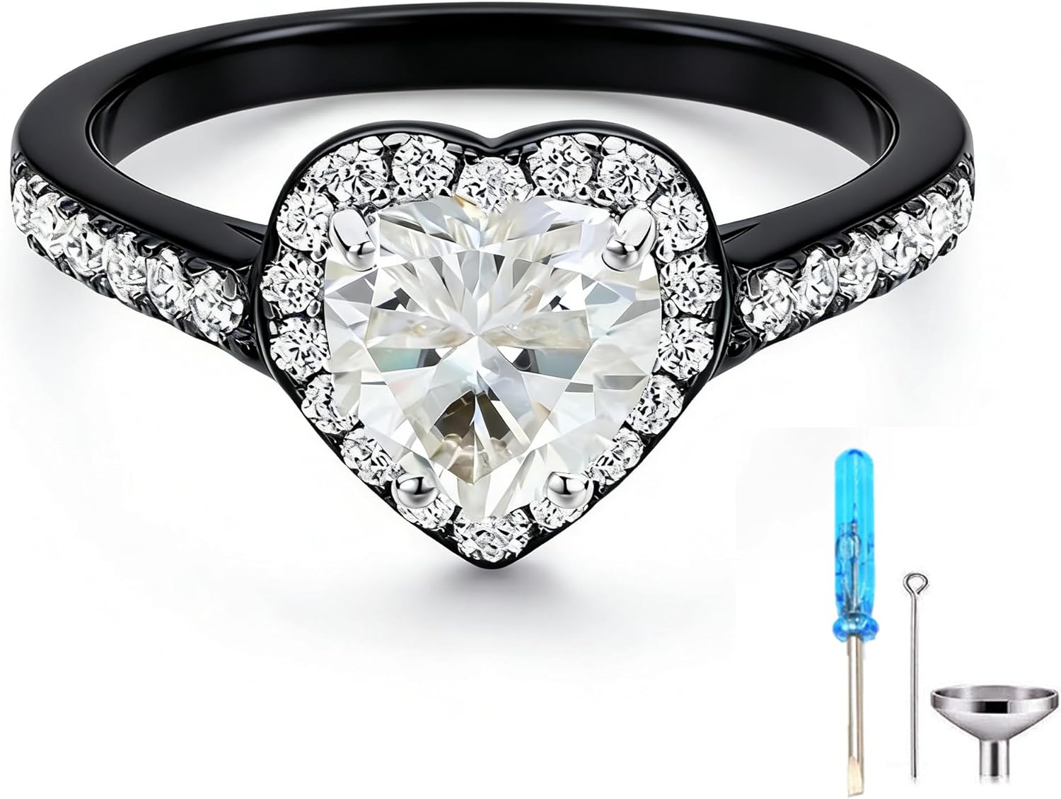Moissanite Cremation Urn Rings for Ashes for Women 925 Sterling Silver with Black Color Moissanite Urn Keepsake Ring Memorial Cremation Jewelry Hold Loved Ones Ashes Free Engraved
