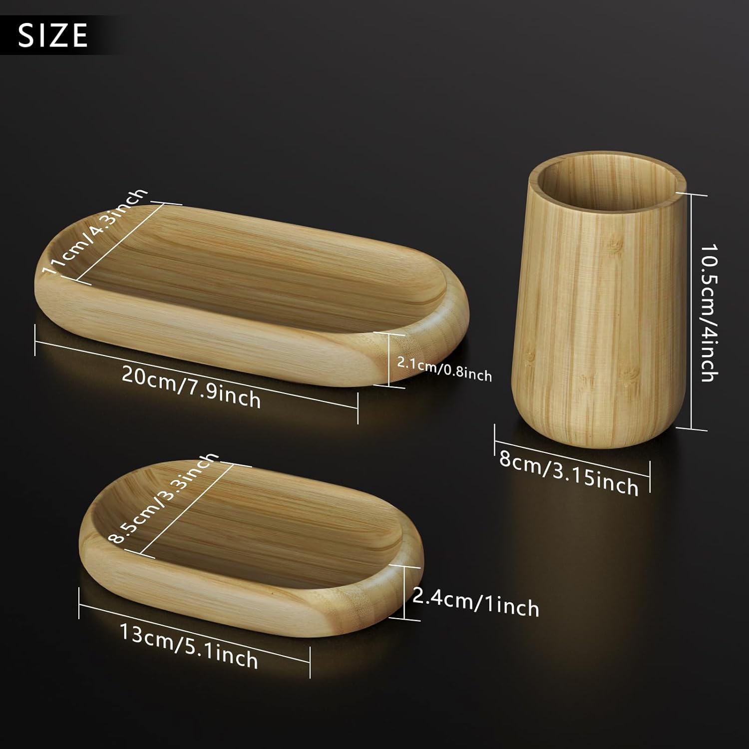 Bathroom Accessory Sets, 4PCS - Bamboo Soap Dish, Soap Dispenser, Tray, Mouthwash Cup for Home Office Hotel - Image 8