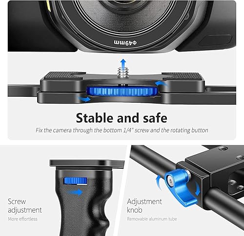 Miniatura 4 de Neewer Kit de película de jaula de video de aleación de aluminio con mango superior doble agarre de mano dos varillas de 0591in compatible con