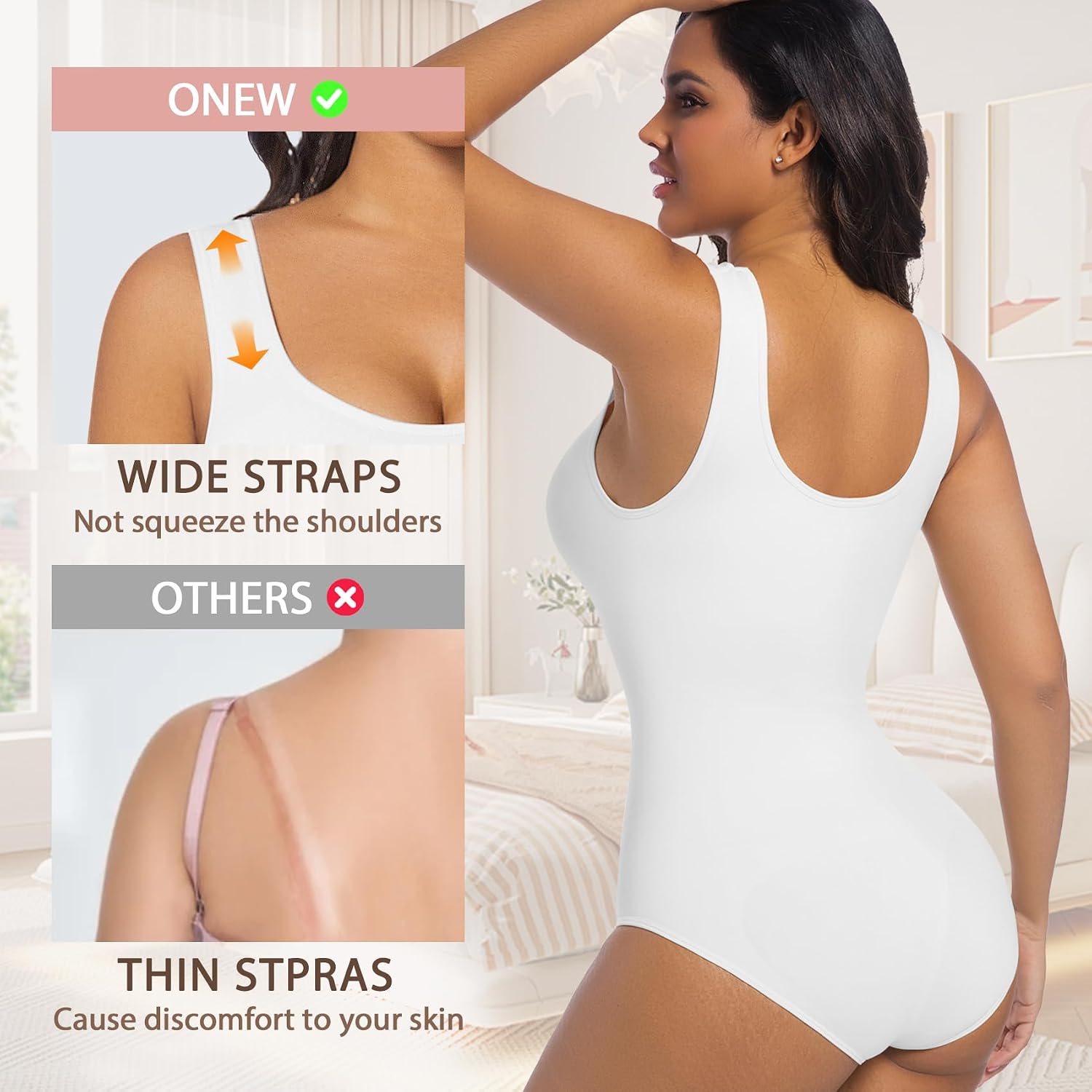 ONEW Shapewear Bodysuits Tummy Control Body Shaper Seamless Waist Trainer for Women Scoop Neck Going out Tops