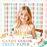 Vista 9 de AOBKIAT 5 rollos de papel crepé de serpentinas de arco iris, decoraciones de fiesta de Candyland para Navidad, cumpleaños, boda, despedida