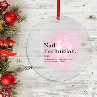 Funny Quote Round Clear Acrylic Christmas Ornaments Nail Technician Definition Dictionary Word Meaning Hanging Transparent Ornaments for Christmas Tree Xmas Party Decor Holiday Keepsake Gifts