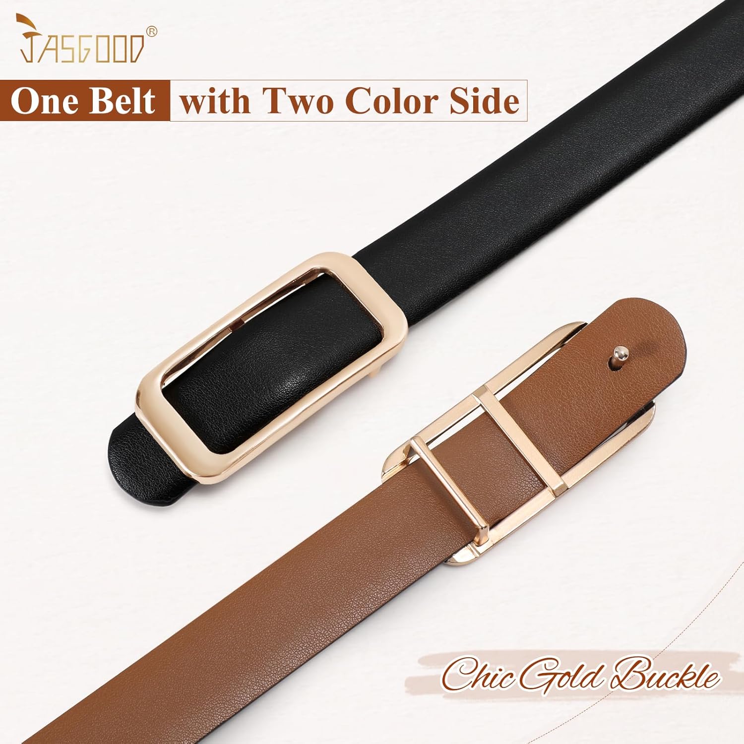 JASGOOD Women Reversible Leather Belt for Pants Jeans Ladies Waist Belt for Dresses - Image 2