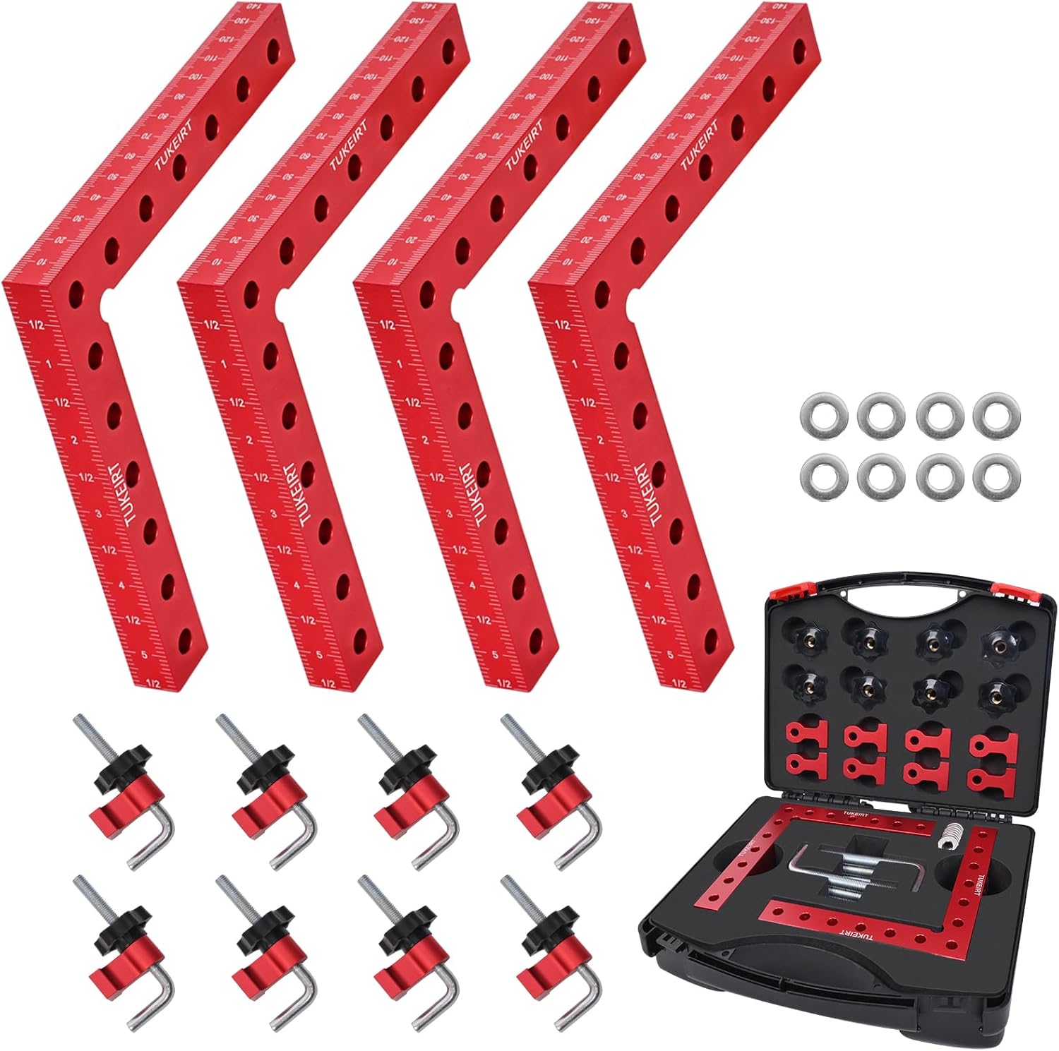 Corner Clamp for Woodworking, 90 Degree Clamp, Right Angle Clamp Woodworking Tools, Aluminum Alloy Positioning Clamping Squares， for Wooden frames (Red)