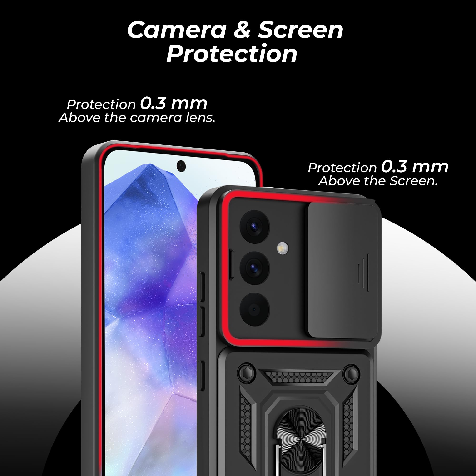 A rtistque Armor Bumper Back Case Cover Compatible with Samsung Galaxy A55 | Stylish Ring Holder & Inbuilt Stand | Sliding Camera Cover | Protective Design | Samsung A55 Back Cover - Black — Amazon image 6