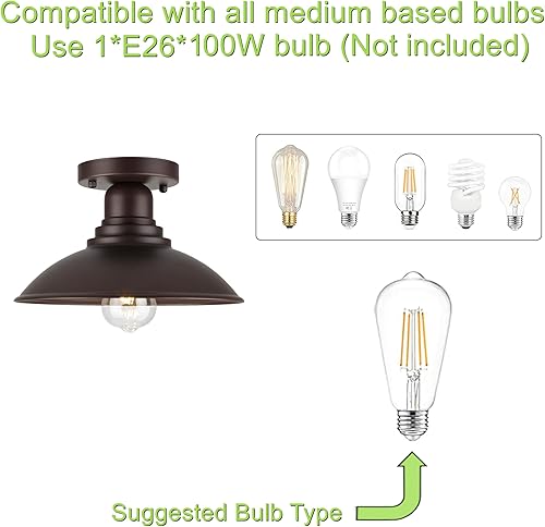 Miniatura 5 de GOLDHILL Paquete de 2 lámparas de techo semiempotradas de bronce aceitado, lámpara de montaje en techo para exteriores con enchufe E26, luz redonda