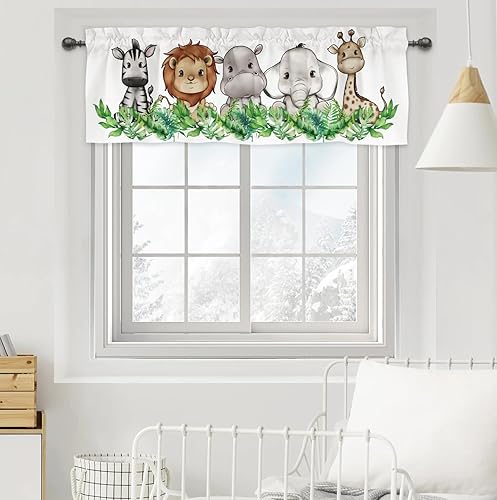 Cenefas de hojas tropicales verdes de 54 x 18 pulgadas para habitación de bebé, diseño de safari de animales de selva, león, elefante, cebra,