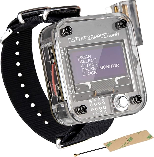 Seamuing WiFi Test Tool ESP8266 WiFi Deauther Watch V3 DSTIKE Node MCU ESP8266 Programmable Development Board Built in 800mAh Battery with OLED Display, Wristband and 3D Printing Case