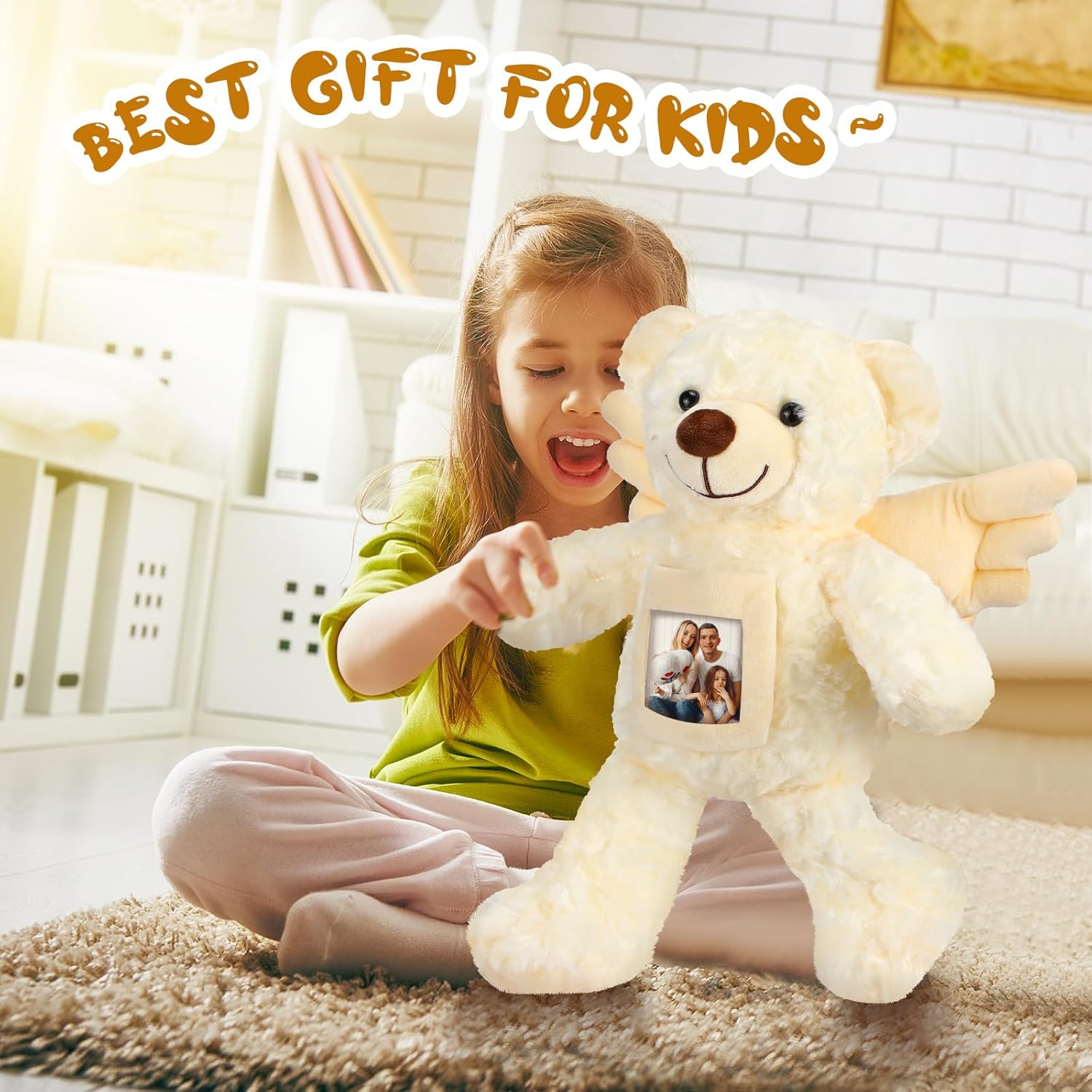 Leyndo 12 Inch Angel Remembrance Bear Plush Stuffed Animal with Recorder Soft Plush Animal Toy with a Picture Frame for Baby Shower Birthday Party Wedding Gift(Cream) - Image 6