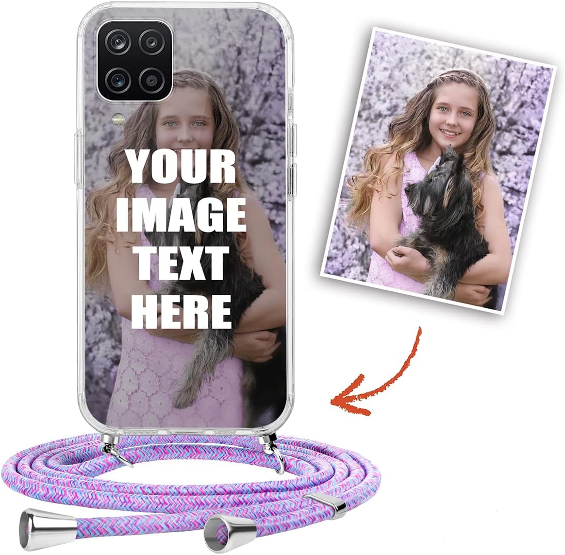 ZhuoFan Funda con Cuerda Personalizada para Xiaomi Mi 11 Lite 4G/5G 6,55'' Carcasa con Correa Personalizable tu Cover Transparente con Custom Foto y Texto Bricolaje-Case Shockproof, Violeta