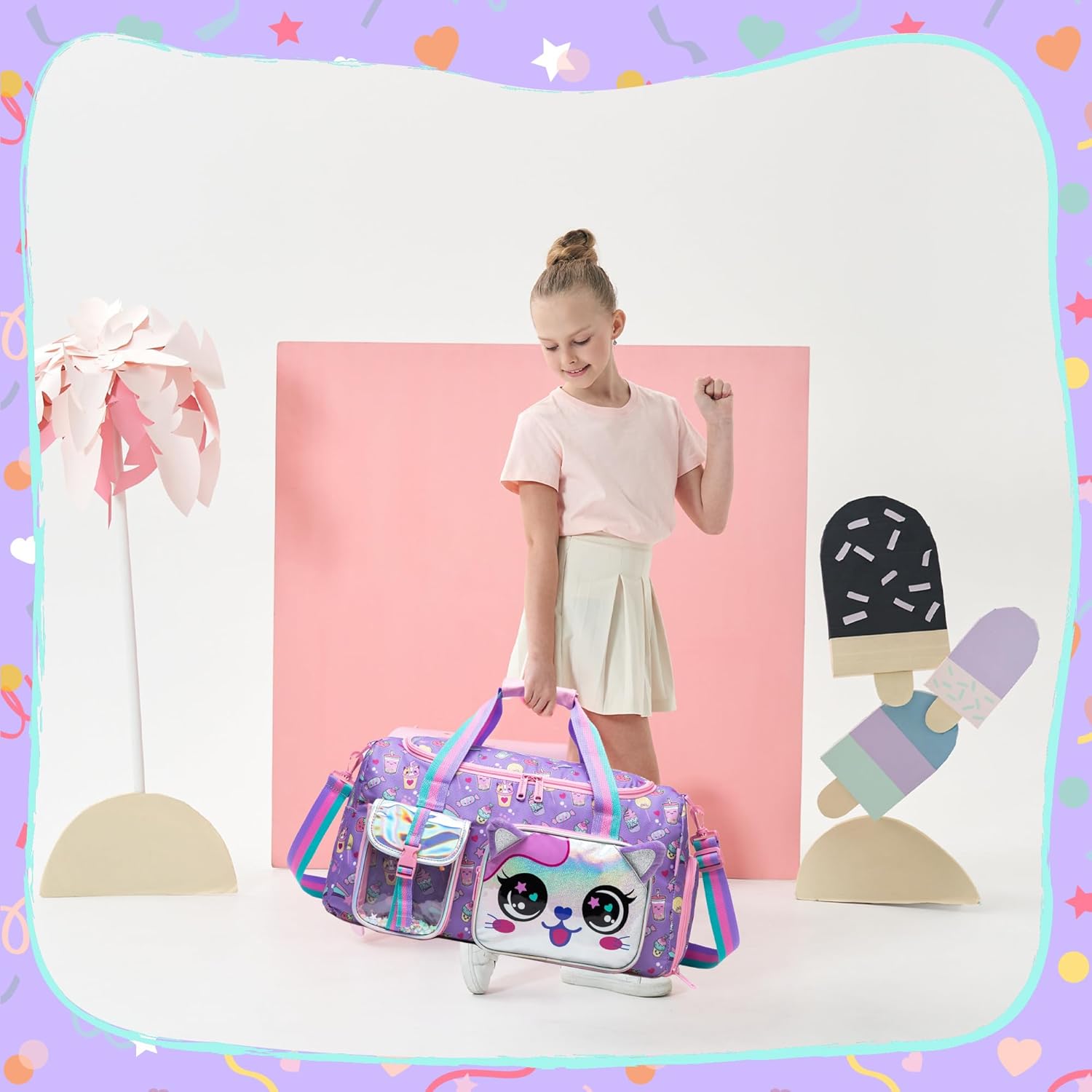 Kids Duffle Bag Girls Travel Bag for Kids Overnight Bag for Girls Dance Bag for Girls Weekender Bag Gym Bag with Shoe Compartment - Image 6