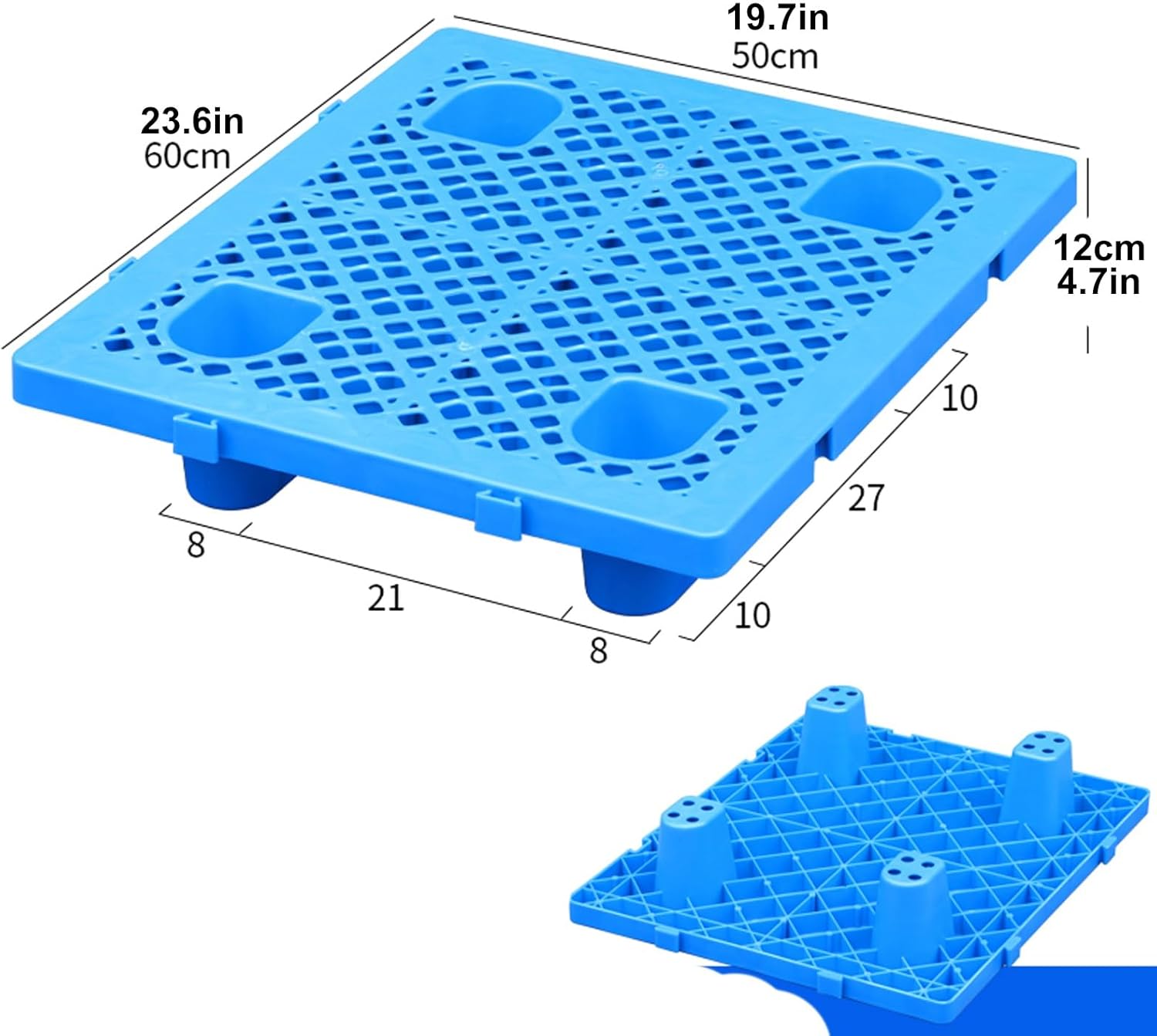 Lightweight Plastic Pallets, Plastic Grating, Nestable Interlocking Pallet, Moisture-Proof Waterproof Floor Pallets with Breathable Grids, Support up to 2000 Lbs(60 * 50 * 12cm)