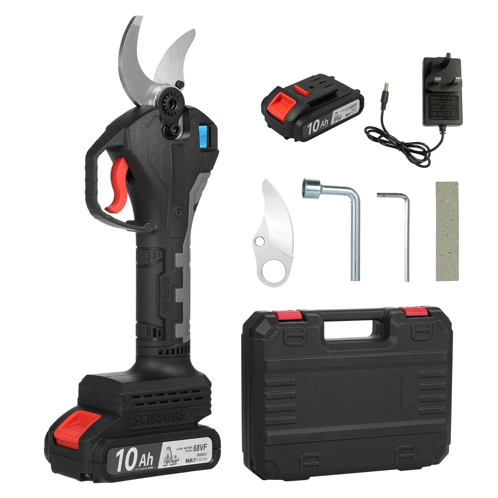Electric scissors, Electric Pruning Shears Cordless Electric Pruning Battery Powered Tree Branch Pruner with Brushless Motor 21V Lithium Battery 30mm-40mm Inch Cutting Diameter LCD Display Screen