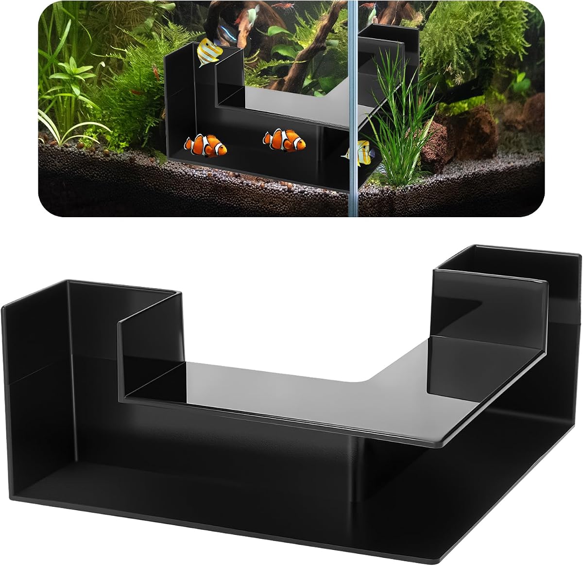Aquarium Underground Tunnel 5", Dual-Entrance Fish Tank Cave | Aquarium Cave with Clear 360° Viewing, Shrimp Hideout, Substrate Buried Decor for Betta, Corydoras, Loaches, Black