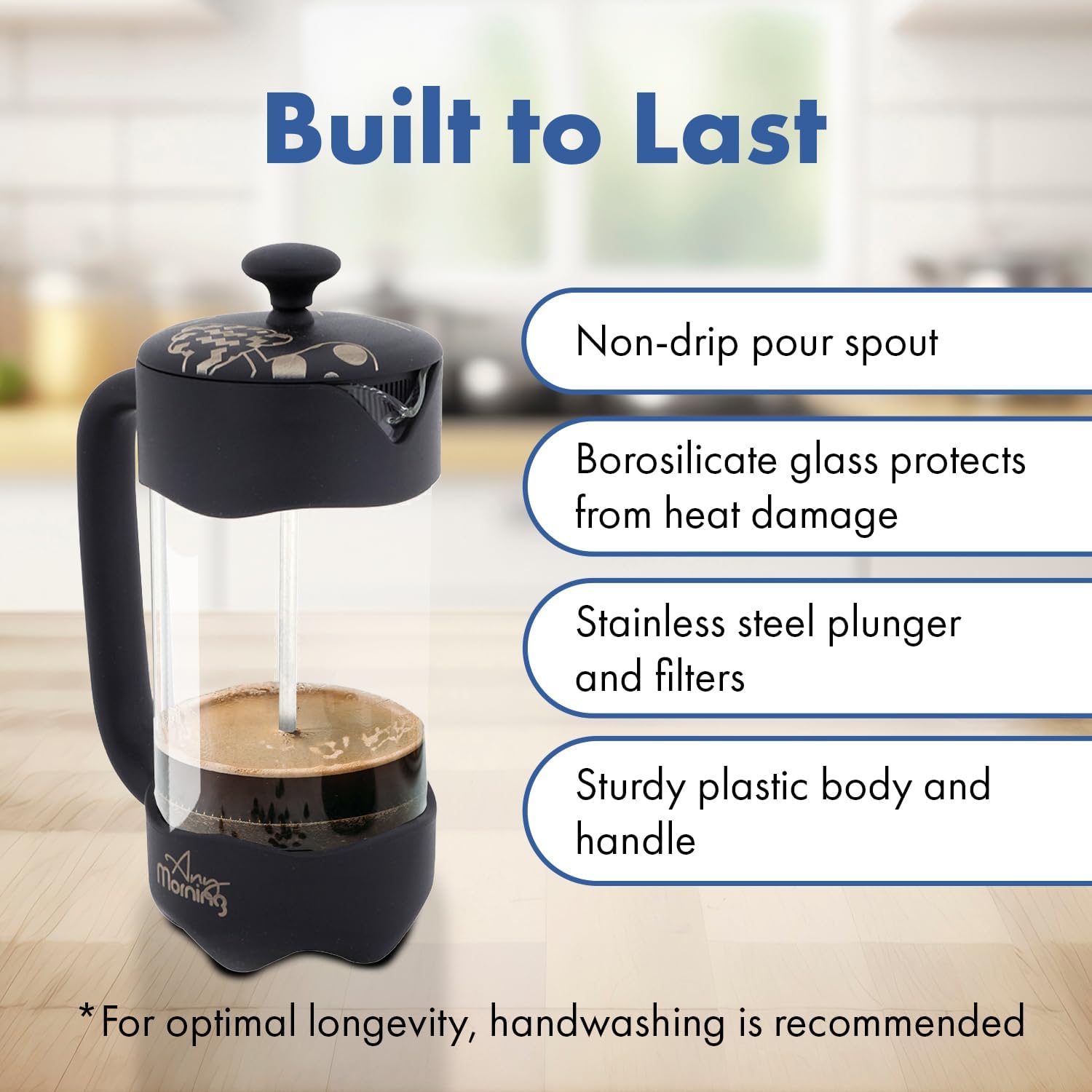 Any Morning French Press Coffee Maker, 11 Oz, Black