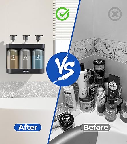 Miniatura 2 de Dispensador de champú y acondicionador, dispensador de jabón de ducha, 3 cámaras, sin taladro, dispensador de champú para ducha montado en la pared,