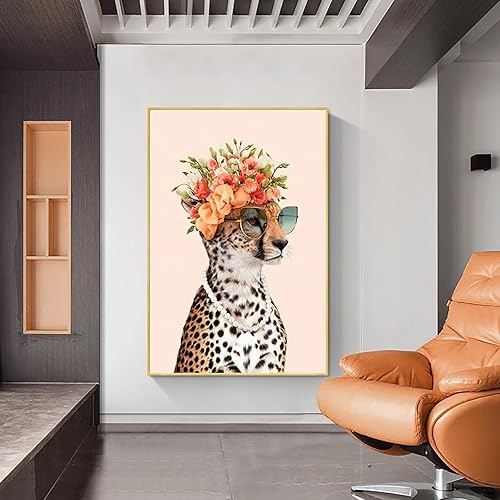 Miniatura 2 de YUWONDESS Póster artístico de guepardo real, póster de leopardo de dama, póster de animales nórdicos con lentes de sol, imágenes de guepardo, póster