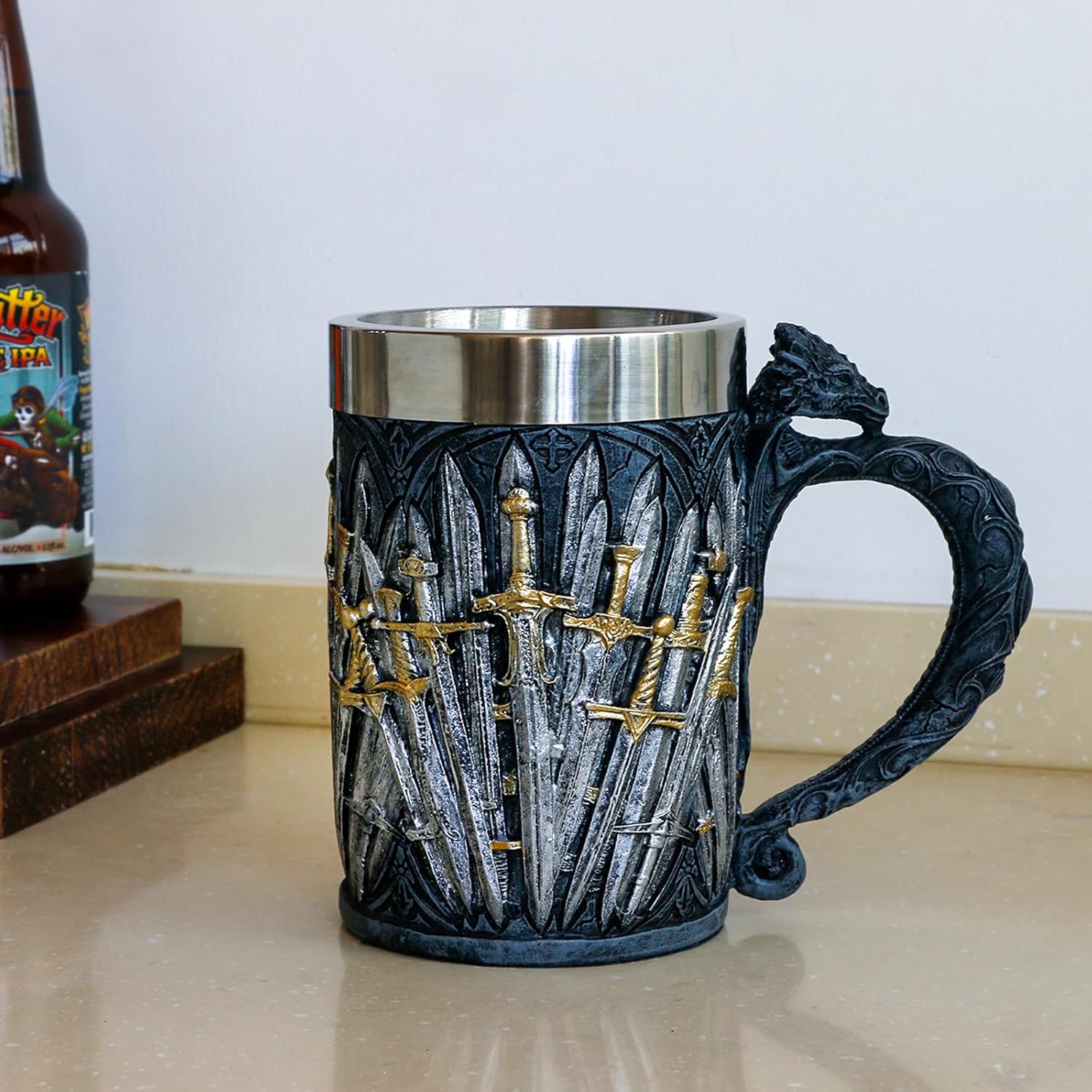 alikiki Dragon Coffee Mug Wine Goblet - Game of Sword Thrones Merchandise D&D Gifts for Men Women Dragon Collector Themed Party Decorations Stainless Steel Drinking Cup