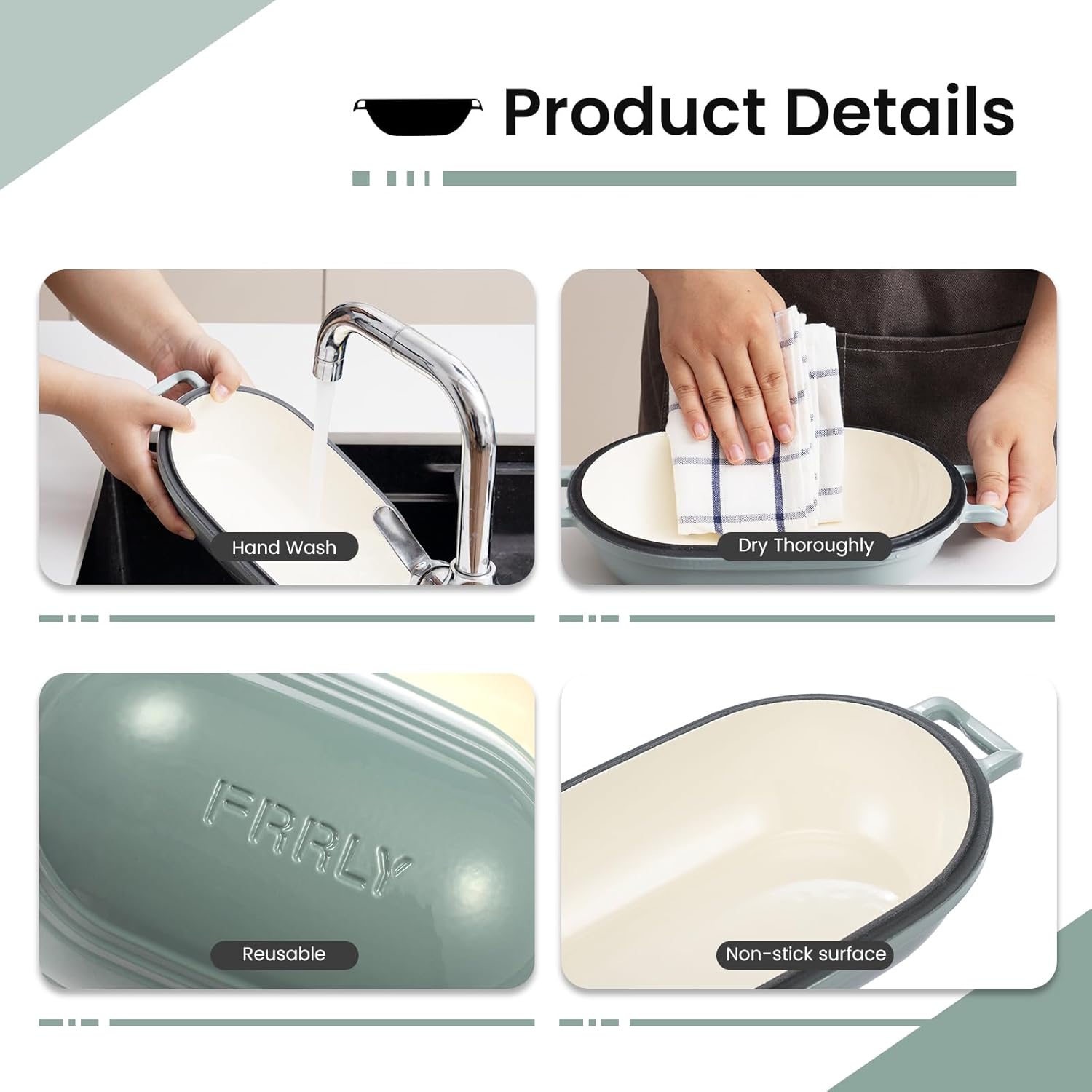 Enameled Cast Iron Dutch Oven for Sourdough Bread Baking,9 x 5-4/5 Inch Oval Cast Iron Bread Pan with Lid,Dutch Oven for Homemade Sourdough Baking,2.8QT Meatloaf Pan,Oven Safe - Image 4