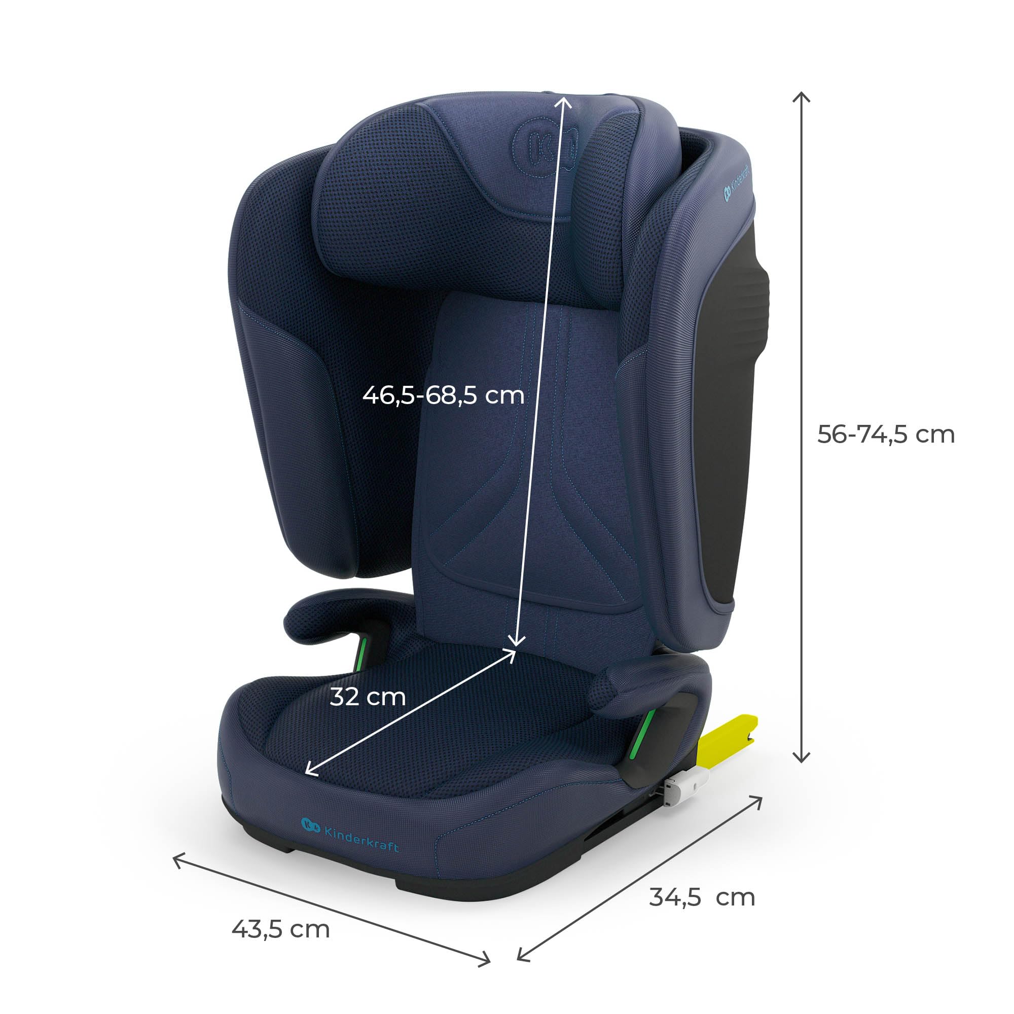 Kinderkraft UNITY 2, Fotelik 100–150 cm dla dzieci 3,5–12 lat, 5-stopniowa regulacja oparcia, Składany, ISOFIX, systemy SPS+ i H-GUARD, Tapicerka AIR FLOW, Łatwe czyszczenie, Niebieski