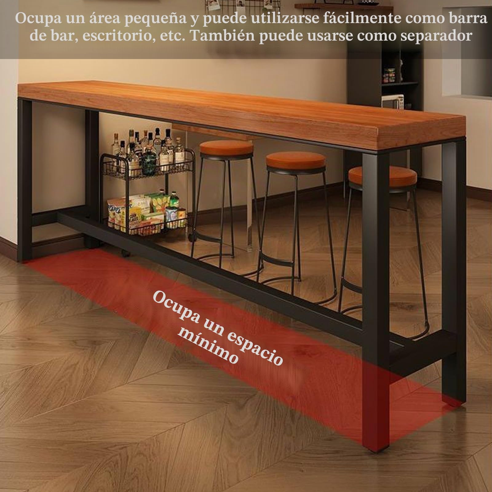 Mesa de Bar, Barra de Desayuno de Cocina, Mesa de Barra de Desayuno, Escritorio de café con Marco de Metal, Puede soportar 200 kg de Almohadillas Ajustables para el hogar, Cocina, Desayuno