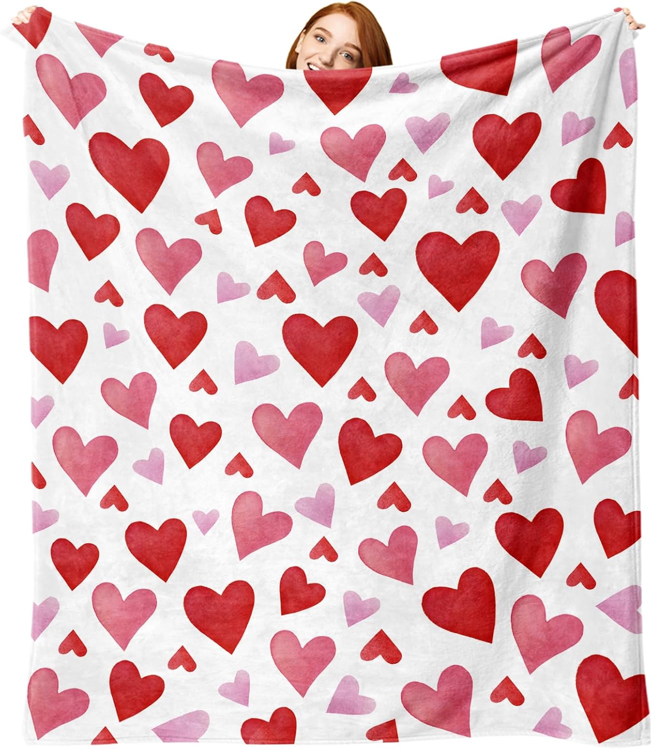 Valentines Day Flannel Throw Blanket, Pink Red Love Heart Anniversary Wedding Birthday Gifts for Women Girlfriend Wife Lover, Romantic Soft Blanket for Bedding Sofa 50" x 60"
