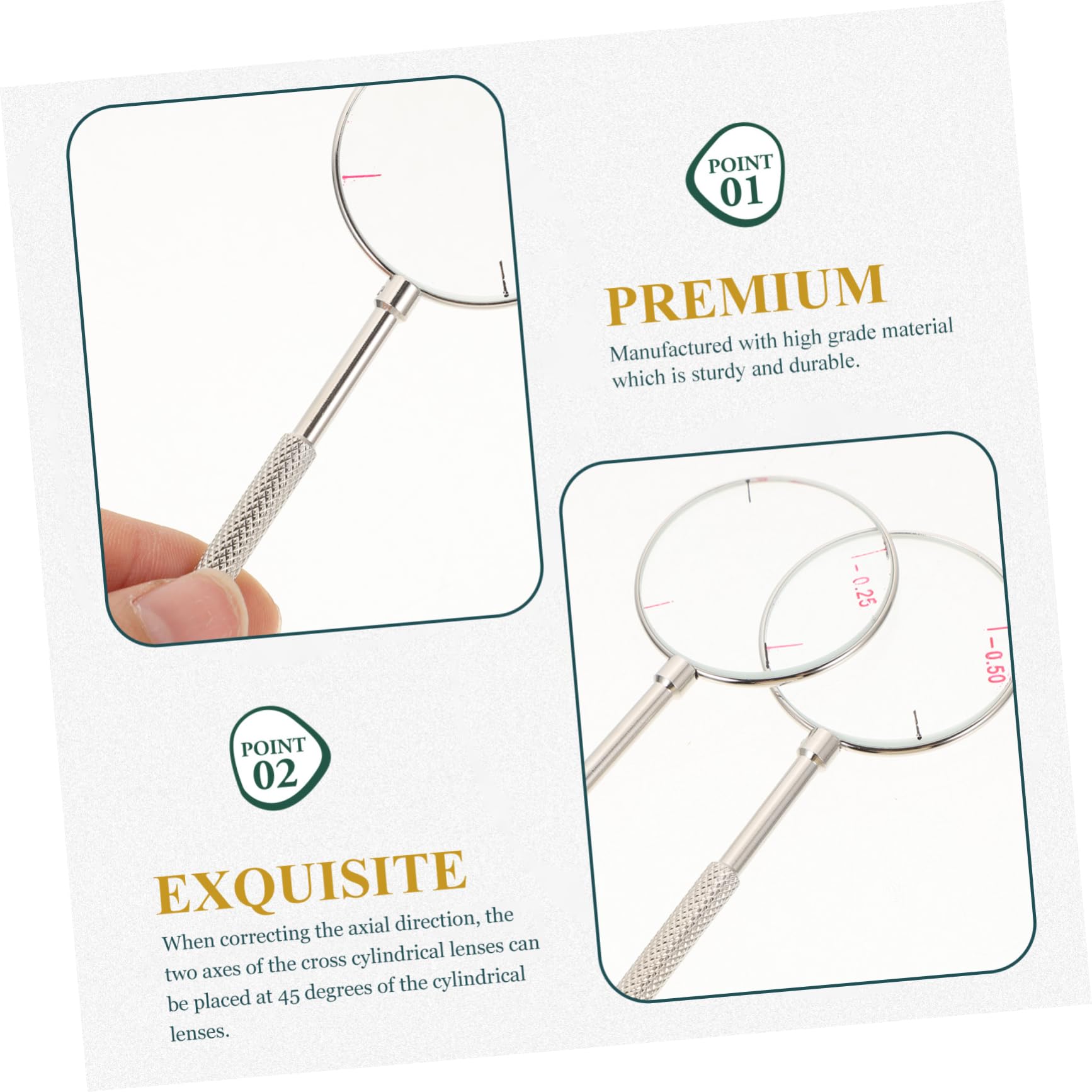 Set di strumenti ottici per la prova delle lenti a cilindro incrociato, kit di diottrie e correzione assiale di 45 gradi, accessori per optometria (0,25/0,5)