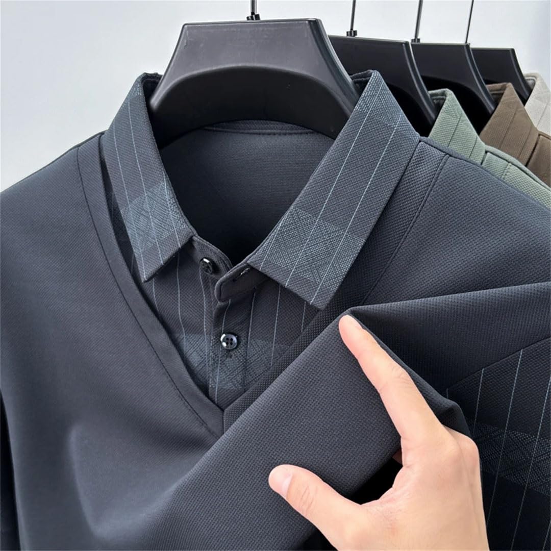 Camiseta de manga larga con botones y cuello vuelto para hombre