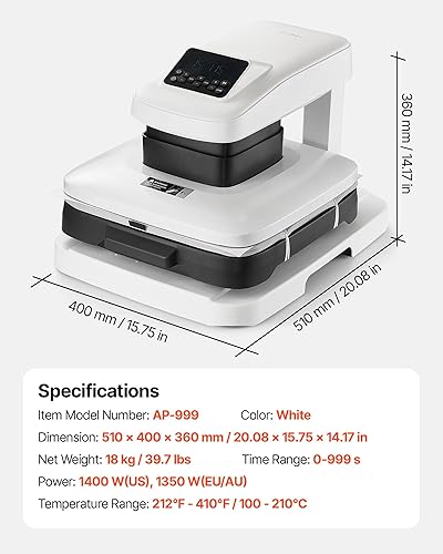 Miniatura 7 de VEVOR Máquina automática de prensa de calor, 15 x 15 pulgadas, máquina de prensa de camisetas con liberación automática y presión ajustable,