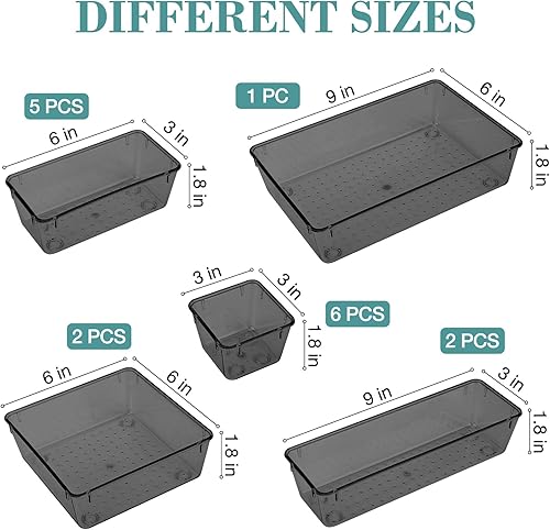 Miniatura 2 de Juego de 16 organizadores de cajones, 5 bandejas organizadoras de cajones de baño y cocina, contenedores de almacenamiento transparentes para