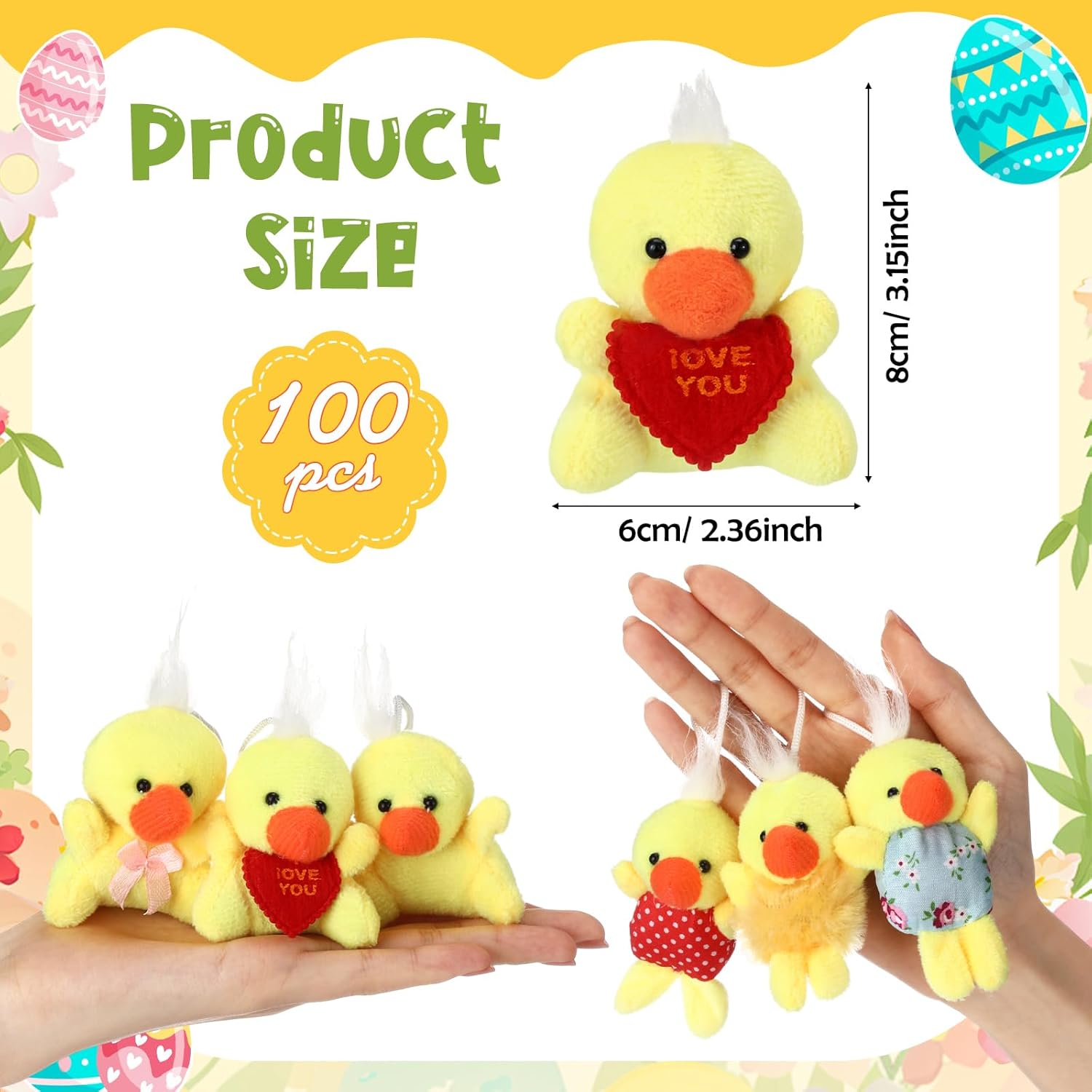 Zhanmai 100 Pcs Mini Plush Animal Toys Bulk Small Chick Keychain Party Favors Stuffed Small Animals for Easter Egg Stuffers Valentines Gifts Birthday Classroom Prizes Goodie Bag Fillers
