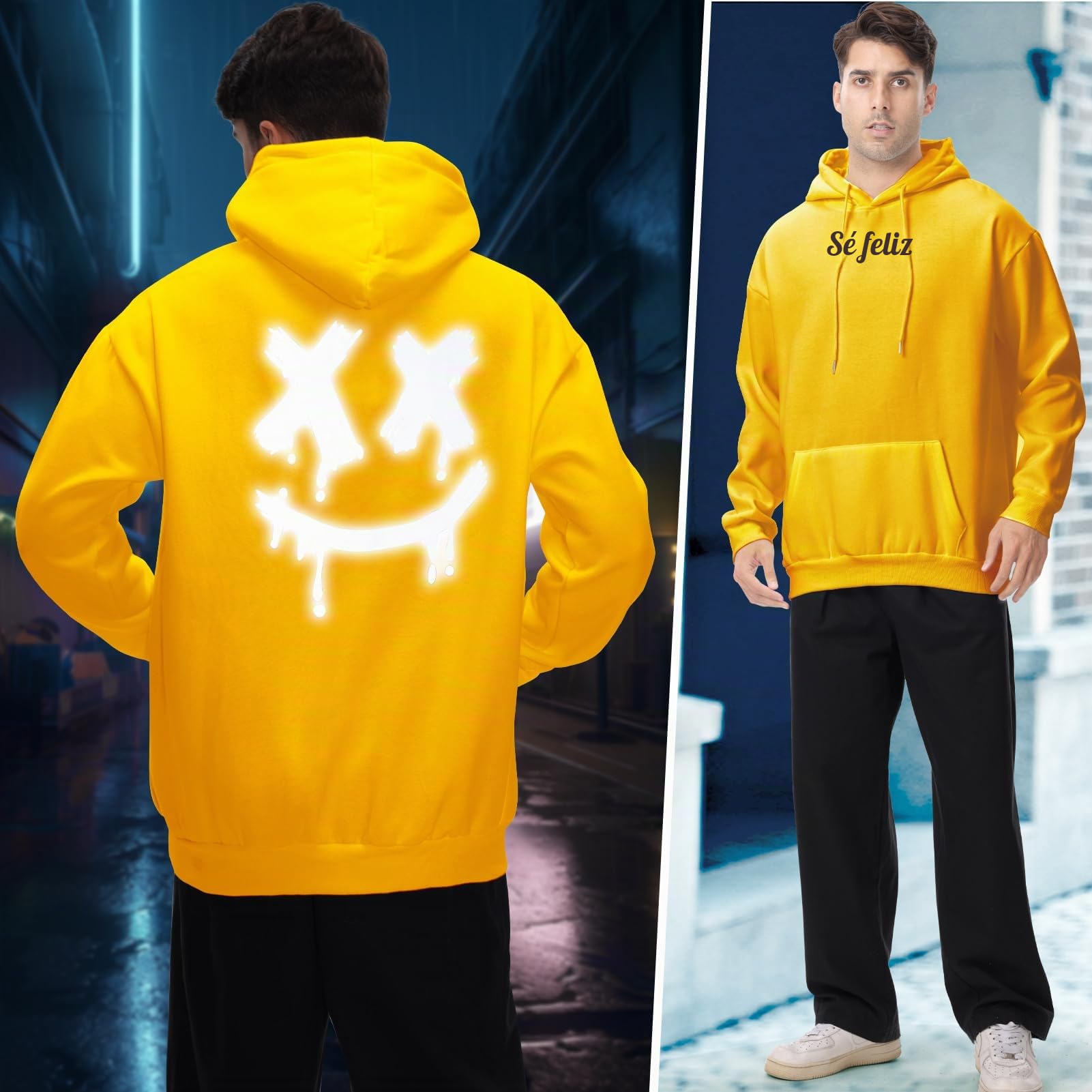 Fleece Sudaderas Hombres con Capucha Estampado Pullover Manga Larga Hoodie Casual